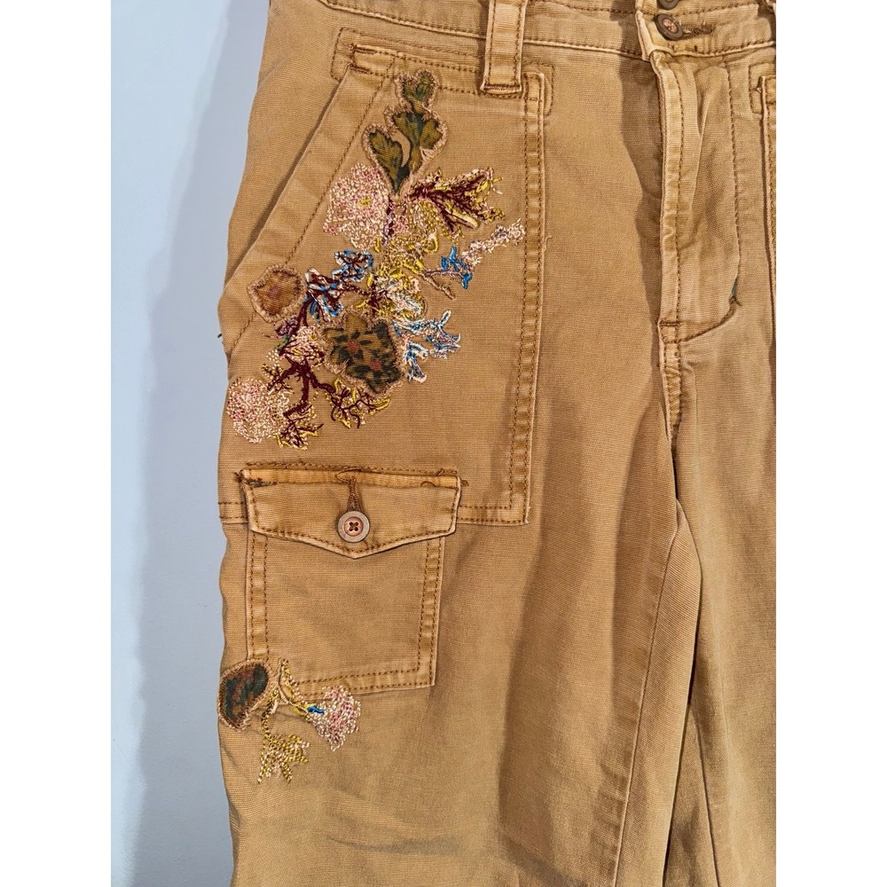 Anthropologie The wanderer embroidered cargo pants tan boho mid rise size 26" - Picture 4 of 12